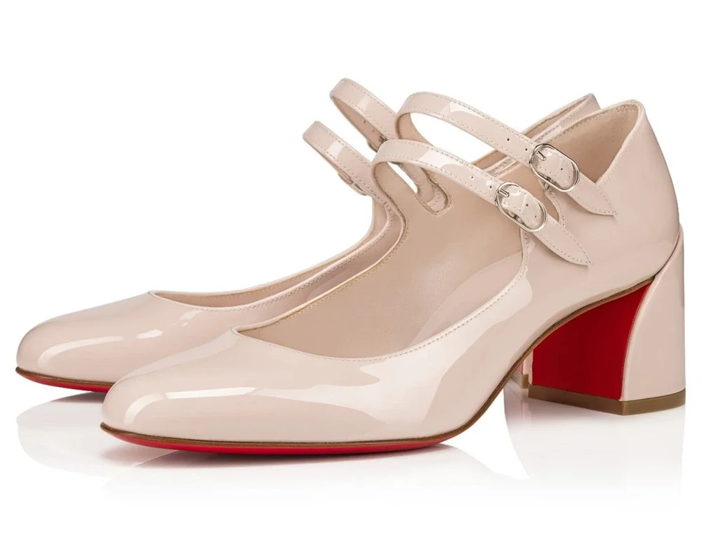 Christian Louboutin Miss Jane 55 Leche Patent Mary Jane Block Heel Pump 38.5